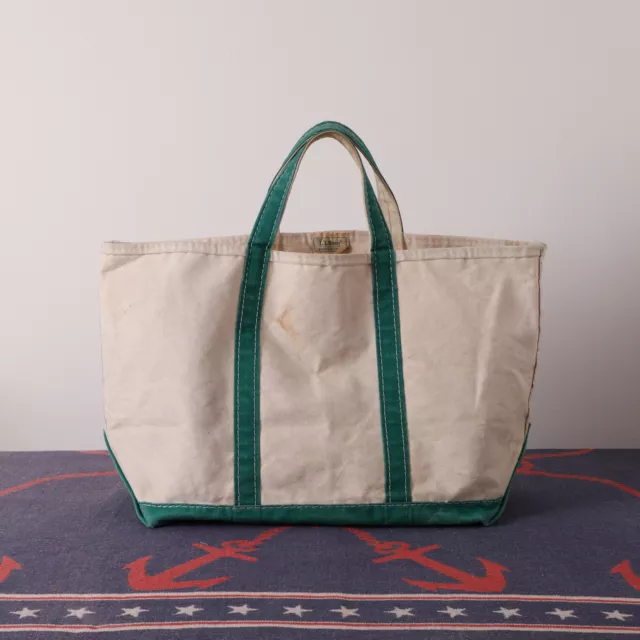 VINTAGE 70S 80S LL Bean Classic Canvas BOAT AND TOTE Bag Green & Ivory  21x13 $149.99 - PicClick