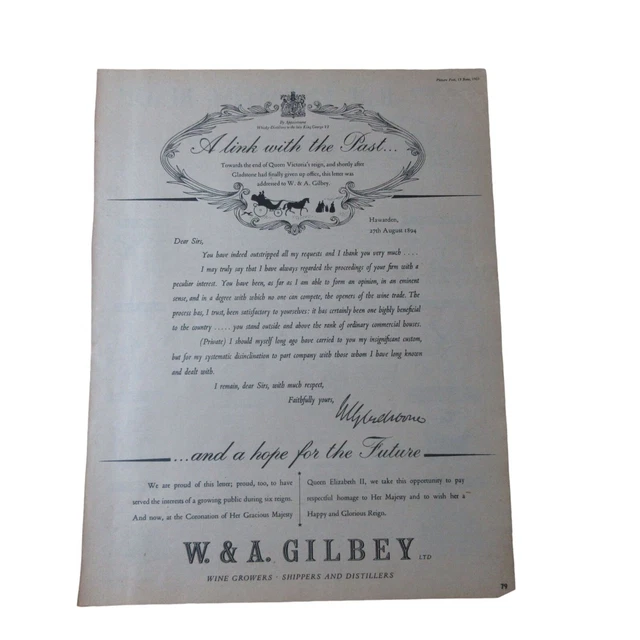 1953 W & A Gilbey Wine Growers  - Vintage Print Ad