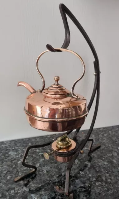 Vintage Copper Kettle, Stand And Heater 2