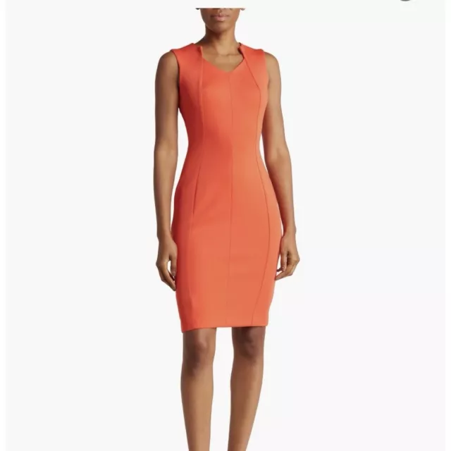 NWT Calvin Klein Ginger Orange Scuba Sleeveless Queen Ann Neck Sheath Dress 2