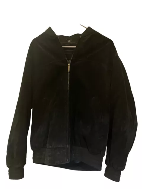 John Ashford Men's Black Suede Leather Bomber Jacket Zip Up Size S