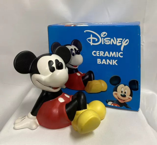 Disney Mickey Mouse Coin Piggy Bank Enesco Licensed Ceramic With Box