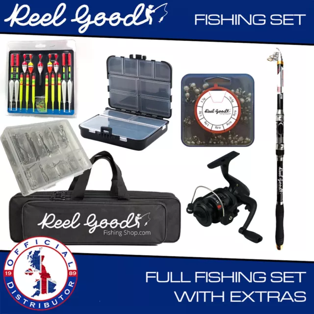 Telescopic Fiberglass Fishing Set Rod and Spinning Reel Baits Hooks Kit 2.1-3m