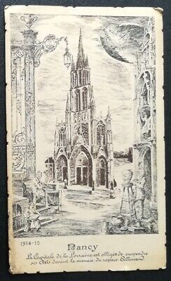 Antique Postcard- Pen/ink sketch Arts suspended due to German threat, Nancy 1914