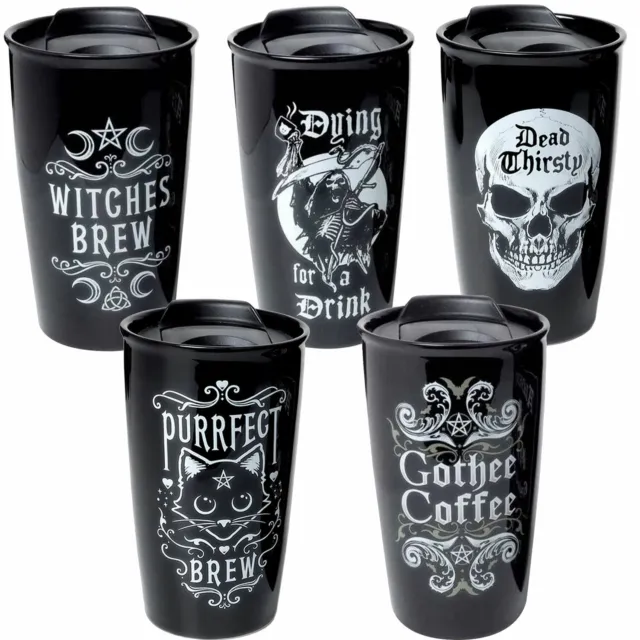 Alchemy Gothic Ceramic Travel Coffee Mug Witches Purrfect Brew Gothee Cat Cup