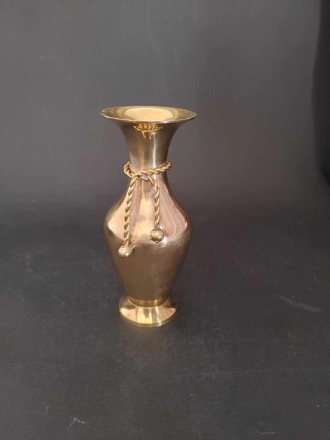 Vintage Solid Brass Bud Vase With Rope Knot Tassel Made in India