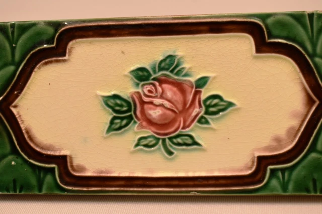 Antique Border Tile Art Nouveau Majolica Japan Rose Ceramic Porcelain Green "01 2
