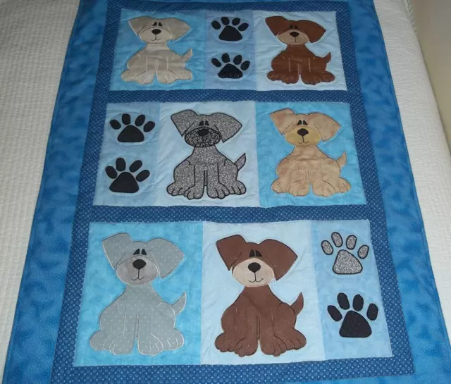 New Handmade Baby Girl Boy Quilt Crib Blanket Puppies Appliqued Dog Patchwork