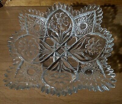 EAPG Cut Glass Bowl with Hobstars & Flowers Sawtooth Edge Heavy Sparkly Holiday