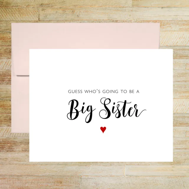 Big Sister Baby Announcement Greeting Card, PRINTED A2 Folded Card with Envelope