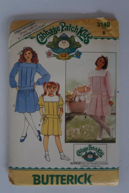 Butterick 3140 Girls Dresses Cabbage Patch Doll Size 8 Sewing Pattern