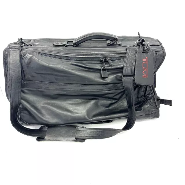 Vintage Tumi Trifold Black Leather Garment Travel Bag With Keys