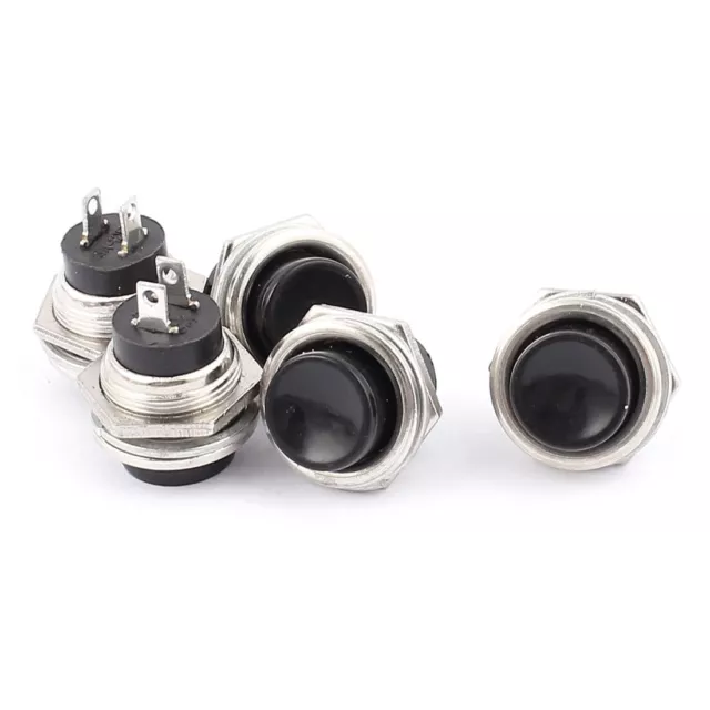 5pcs 16mm Thread Metal SPST Momentary Black Push Button Switch AC 125V 3A