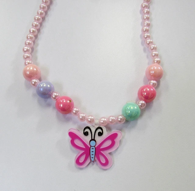 Wholesale Bulk Lot 12 PCS Girl's Beaded Butterfly Charm Necklaces Party Favors