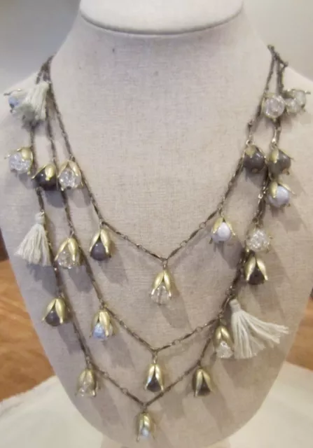 Anthropologie Mixed Stone Layered Fringe Necklace