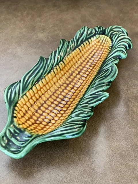 Antique Portuguese Palissy Ware Small Corn Cob Platter, Majolica, Portuguese B