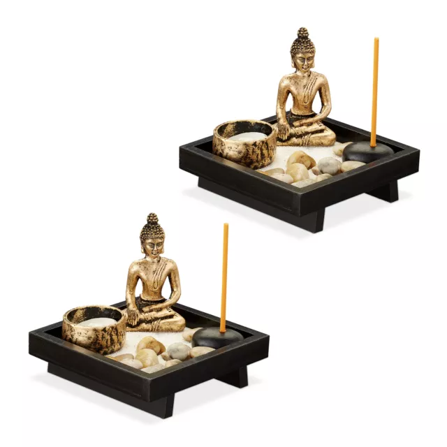 2x Giardino zen decorazione da tavolo in miniatura statua Buddha porta incenso