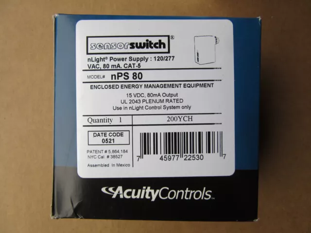 Acuity Controls NPS80 Power Supply 120/277V Cat-5 200YCH New in Factory Package