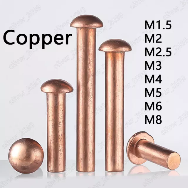 Pure Copper Round Head Rivets M1.5 M2 M2.5 M3 M4 M5 M6 M8