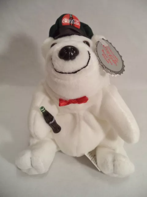 Plush Coca Cola Polar Bear Drivers Cap Bowtie Coke Bean Bag Style 140 1998