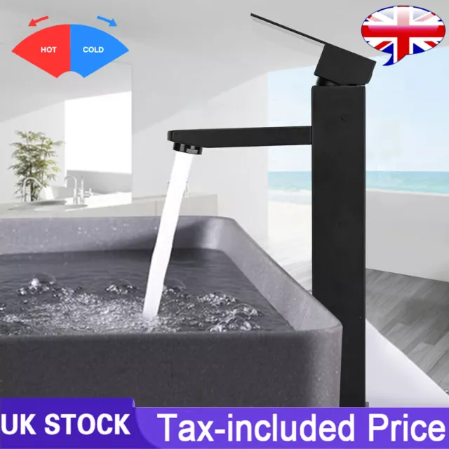 Modern Tall Faucet Counter Basin Mixer Tap High Rise Bathroom Sink Matt Black UA