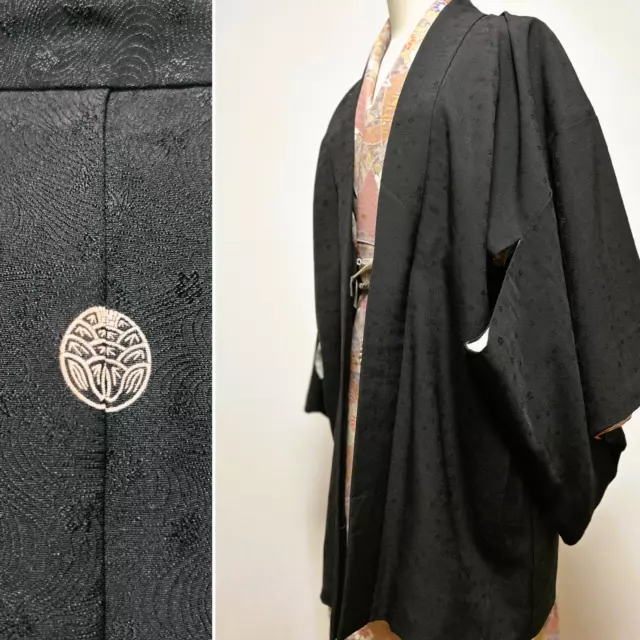 【Mint】japanese kimono, kimono haori, kimono cardigan , black kimono coat,