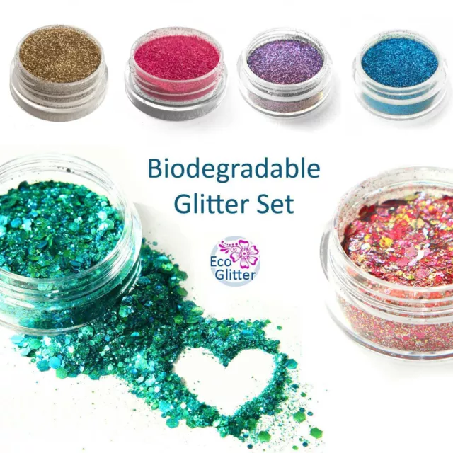 TRIAL PACK 6 Biodegradable Eco Bio Glitters - incl 2 CHUNKY! tattoos nails  Kfa