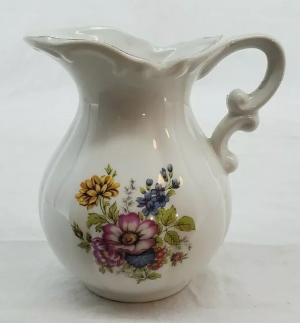VINTAGE ~ 1970's Style Ceramic Water Pitcher with Wild Flower Pattern