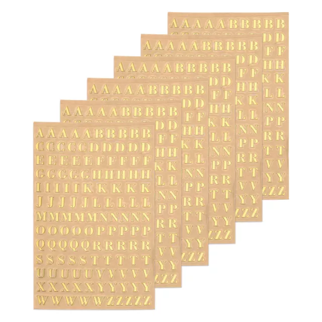 6 Blätter Buchstabe Harz Aufkleber 3D Klein A bis Z Gold Alphabet Sticker 4.5 mm