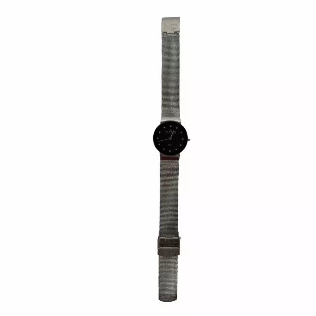 Skagen Women's Silver Tone Black Dial Steel Mesh Watch 358SSSBD