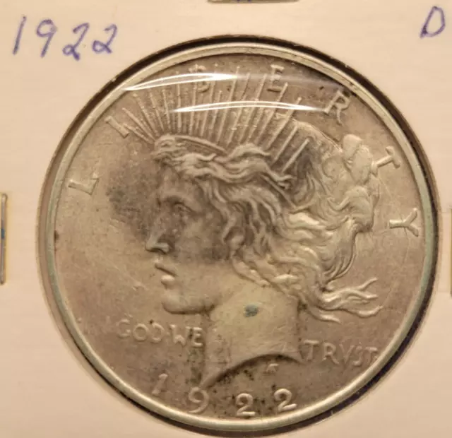 1922D Peace Silver Dollar Very Nice AU Denver Mint Graded Fairly