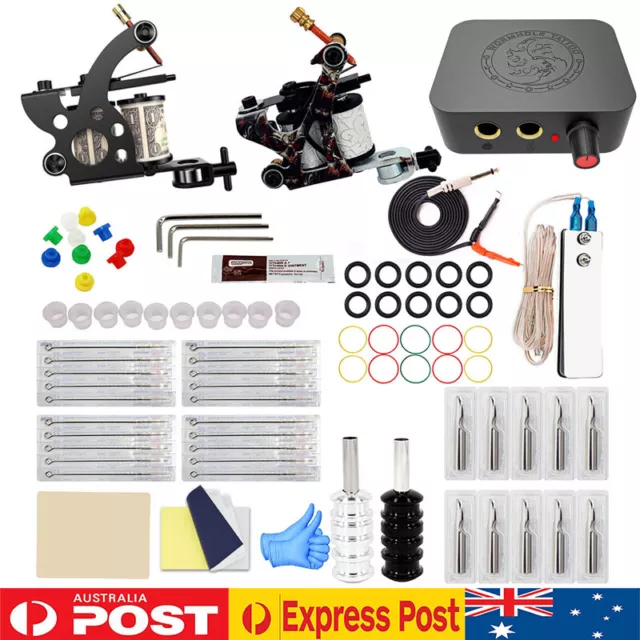 Wormhole Complete Tattoo Kit 2 Machine Guns Power Supply Needles Grip Tools Set