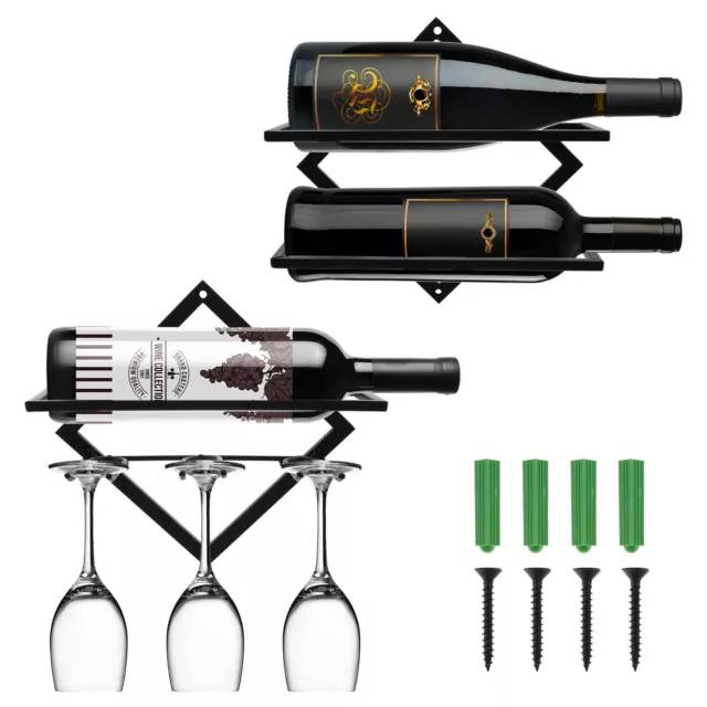 2Pcs Wall Mounted Wine Bottle Rack Collapsible Wall Hanging Red Wine  GT