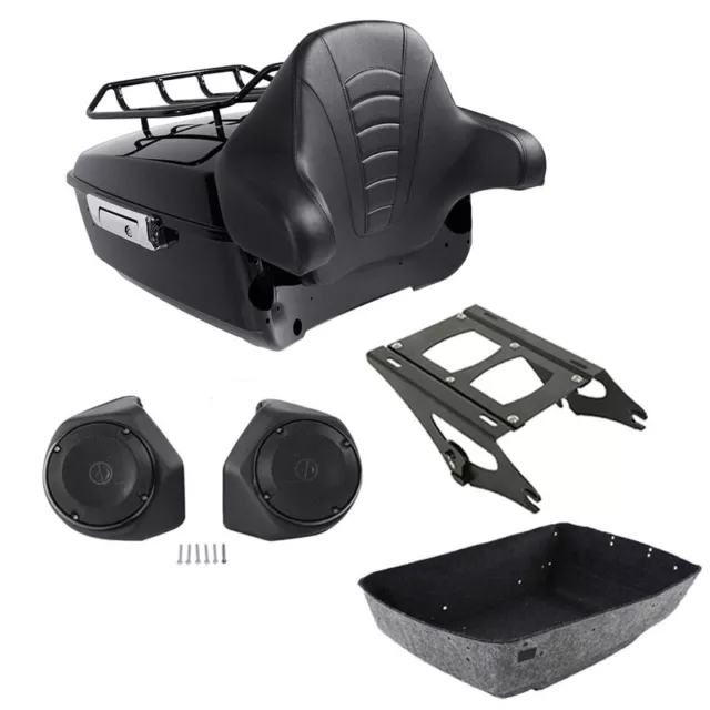 King Pack Trunk Rack Backrest Speakers Fits For Harley Tour Pak Road Glide 14-23