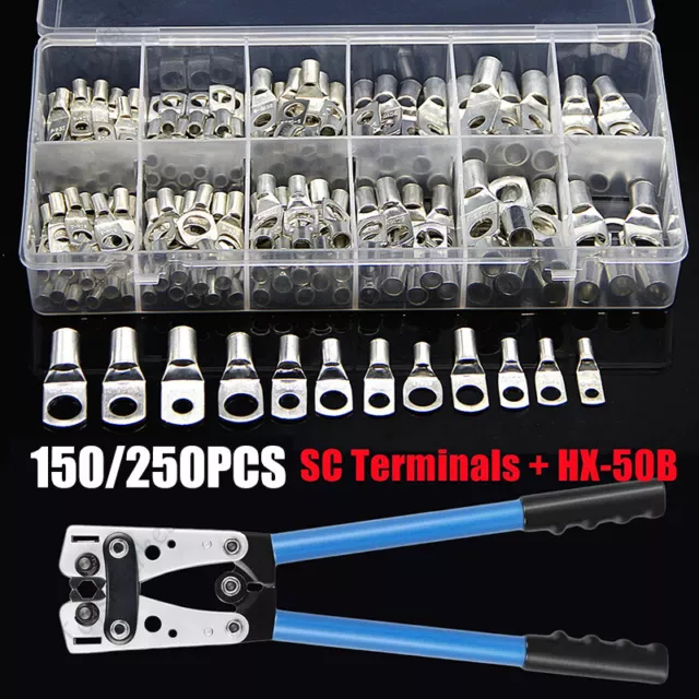 150/250x Copper Lugs Ring Terminals Battery Welding Crimp Wire Connectors Kit