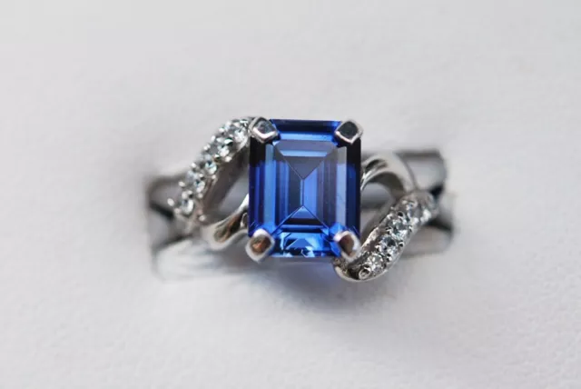 New 14K White Gold Blue Sapphire Diamond 2.50 cttw Ring Size 7