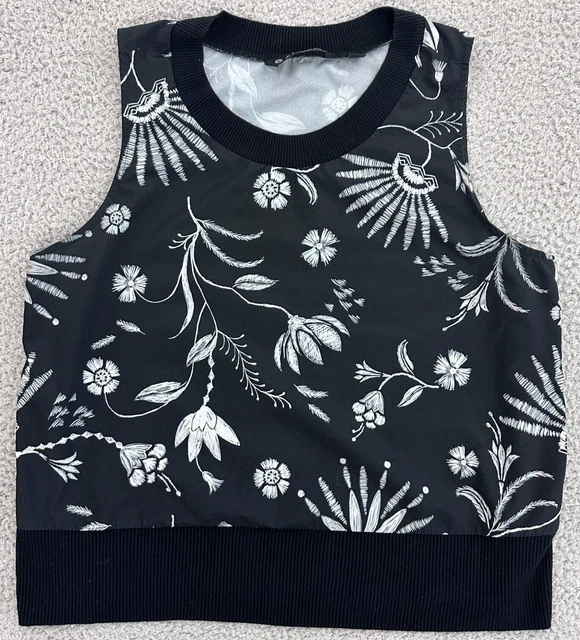 Athleta Top Donna Piccolo Wildflower Nero Zephyr Activewear 427771 Senza maniche