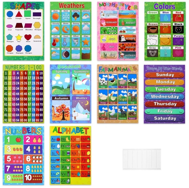 10X EDUCATIONAL PRESCHOOL Poster Charts Preschoolers Toddlers Learning