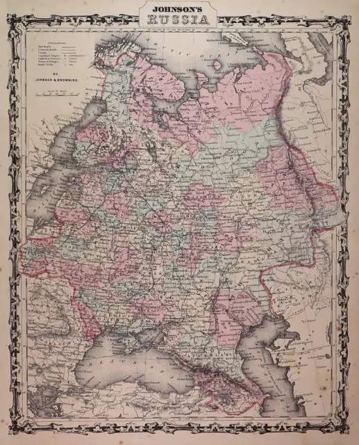 Antique 1862 Johnson Atlas Map ~ RUSSIA ~ (14x18) Free S&H -#1398