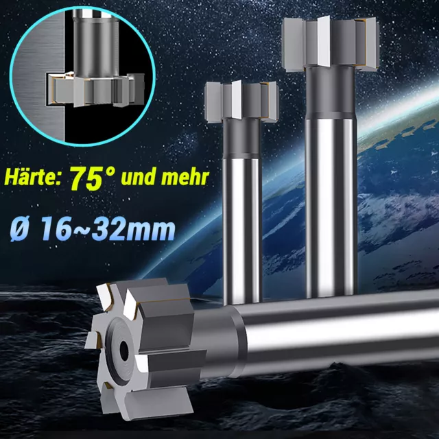 Schaftfräser Ø 16 - 32 mm T-Nutfräser VHM Nutenfräser T Schlitzfräser Härte 75°