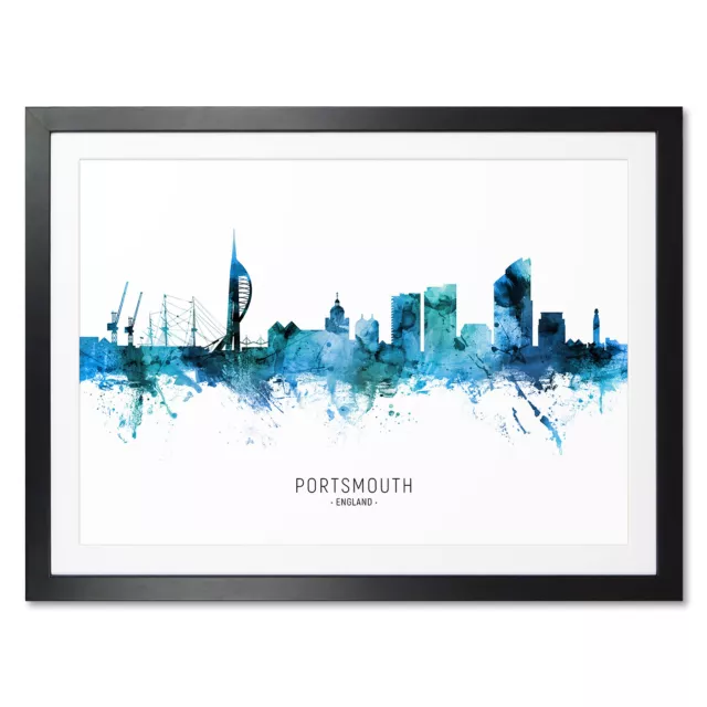 Portsmouth Skyline, Poster, Canvas or Framed Print, watercolour painting 20548