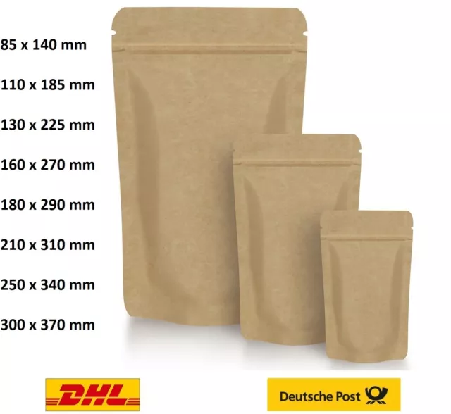 Standbodenbeutel Kraftpapier Doypack Tüte Druckverschluss ZIP