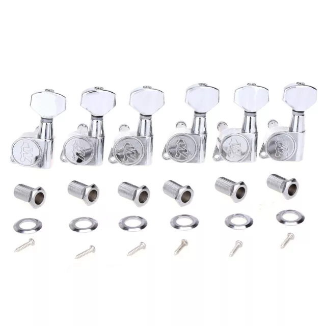 Wilkinson E-Z-LOK Chrome Left Handed 6 Inline Guitar Machine Head Tuning Peg Set