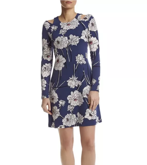 Ivanka Trump Blue Floral Cold Shoulder Sheath Dress Size L $129