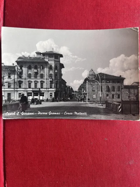 Cartolina Castel S. Giovanni -Piazza Gramsci- Corso Matteotti - Viaggiata  1955