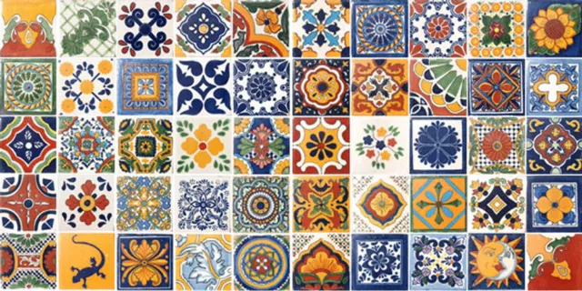 SET #004 contain 50 Mexican 2x2 Ceramic Tiles Handmade Talavera Clay Tile