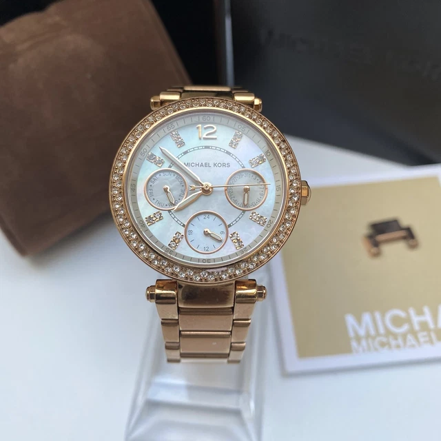 Michael Kors Womens Watch Mini Parker MK5616 MOP Dial New Battery Gold Stl.Steel