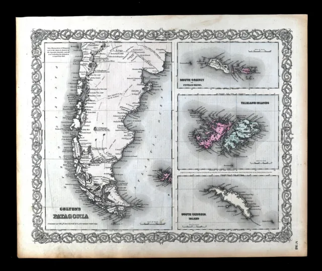 1874 Colton Map South America Patagonia Falkland Islands Argentina Chile Georgia