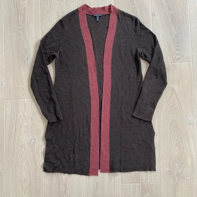 Eileen Fisher Tencel Silk Blend Knit Open Front Cardigan Sweater Petite Sz S