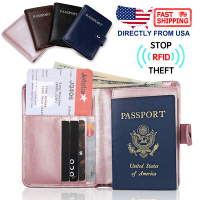 Premium Leather Passport Holder Travel Wallet RFID Blocking ID Card Case Cover
